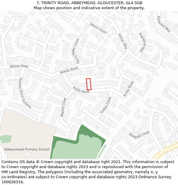 7, TRINITY ROAD, ABBEYMEAD, GLOUCESTER, GL4 5GB: Location map and indicative extent of plot