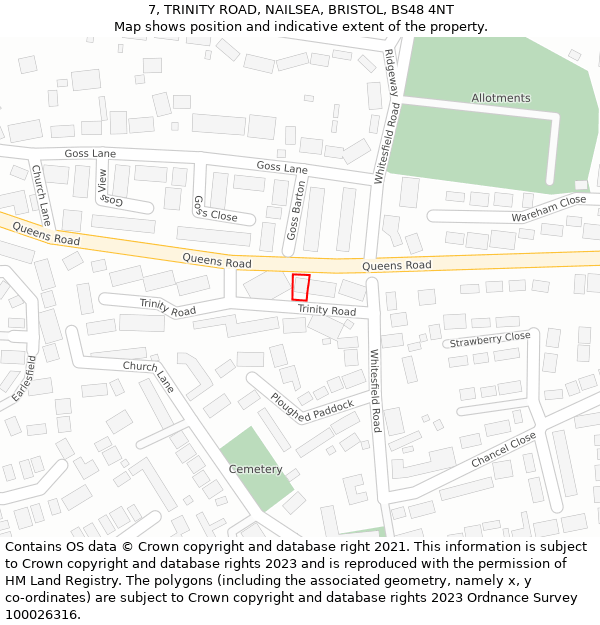 7, TRINITY ROAD, NAILSEA, BRISTOL, BS48 4NT: Location map and indicative extent of plot