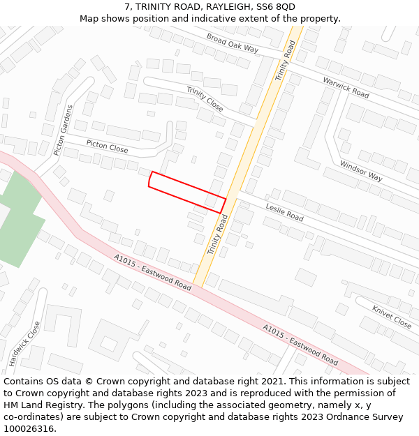 7, TRINITY ROAD, RAYLEIGH, SS6 8QD: Location map and indicative extent of plot