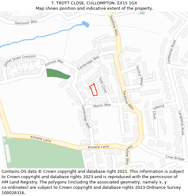 7, TROTT CLOSE, CULLOMPTON, EX15 1GX: Location map and indicative extent of plot