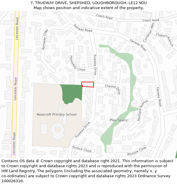 7, TRUEWAY DRIVE, SHEPSHED, LOUGHBOROUGH, LE12 9DU: Location map and indicative extent of plot