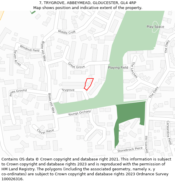 7, TRYGROVE, ABBEYMEAD, GLOUCESTER, GL4 4RP: Location map and indicative extent of plot