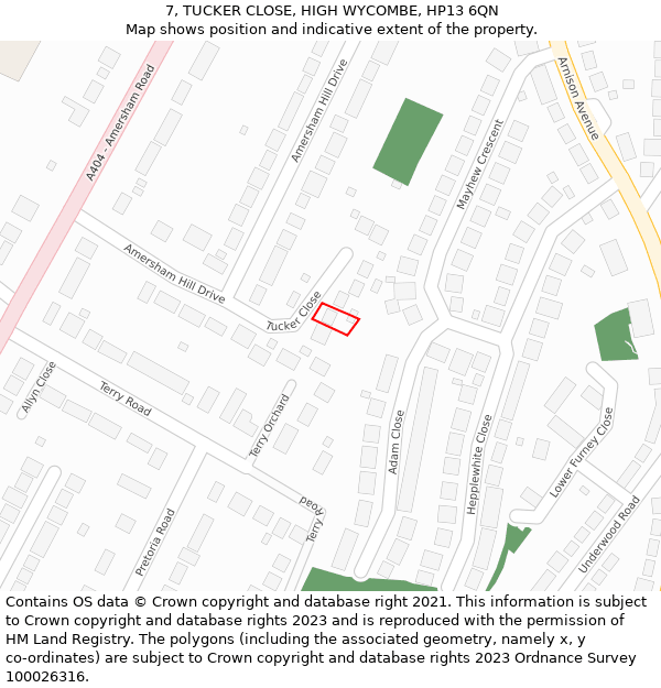 7, TUCKER CLOSE, HIGH WYCOMBE, HP13 6QN: Location map and indicative extent of plot