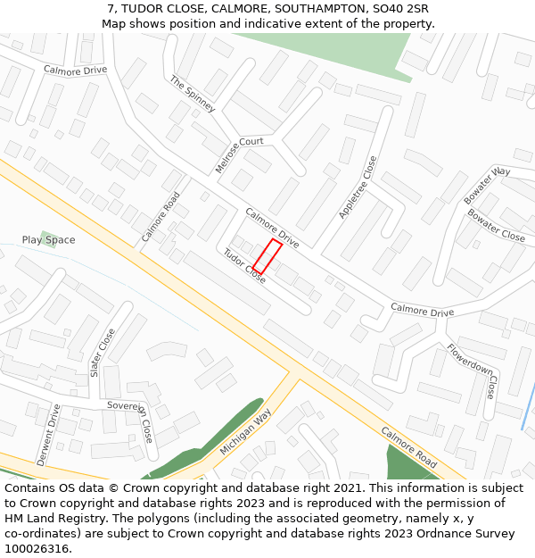 7, TUDOR CLOSE, CALMORE, SOUTHAMPTON, SO40 2SR: Location map and indicative extent of plot