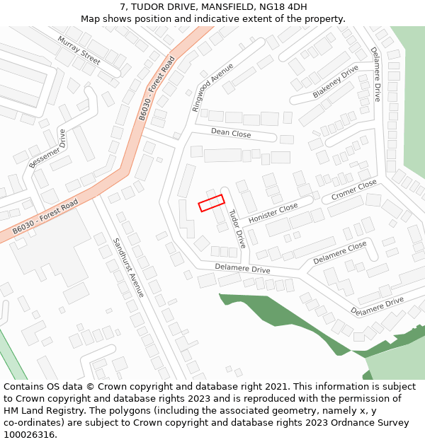 7, TUDOR DRIVE, MANSFIELD, NG18 4DH: Location map and indicative extent of plot