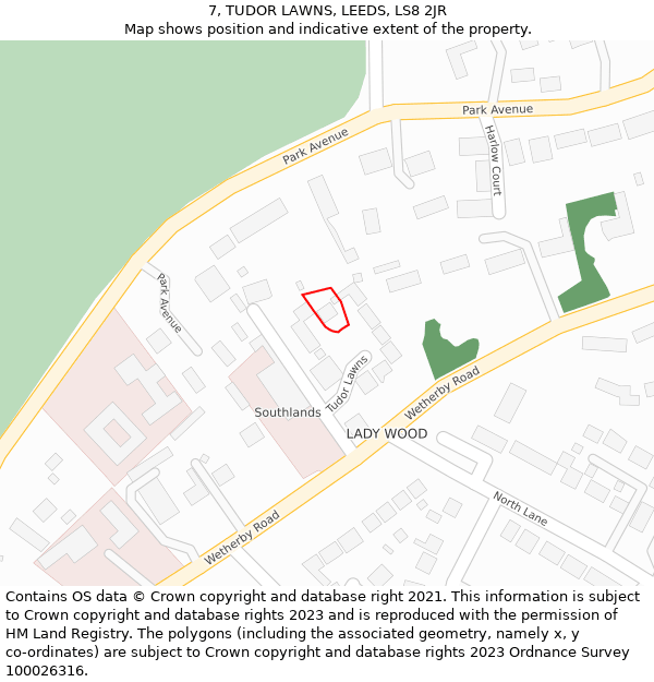 7, TUDOR LAWNS, LEEDS, LS8 2JR: Location map and indicative extent of plot