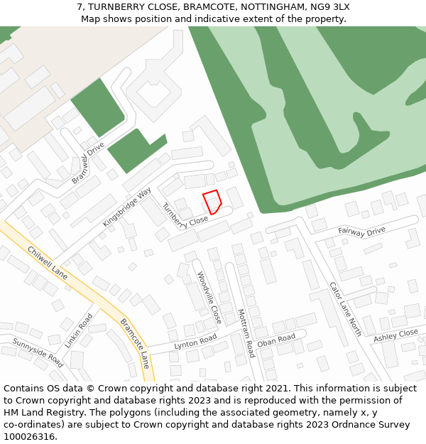 7, TURNBERRY CLOSE, BRAMCOTE, NOTTINGHAM, NG9 3LX: Location map and indicative extent of plot