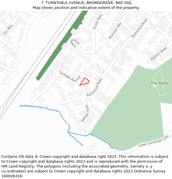 7, TURNTABLE AVENUE, BROMSGROVE, B60 3SQ: Location map and indicative extent of plot