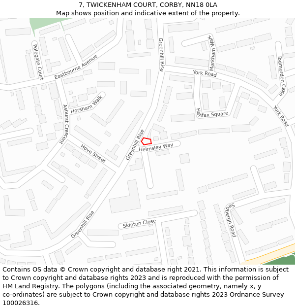 7, TWICKENHAM COURT, CORBY, NN18 0LA: Location map and indicative extent of plot