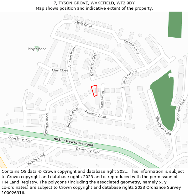 7, TYSON GROVE, WAKEFIELD, WF2 9DY: Location map and indicative extent of plot