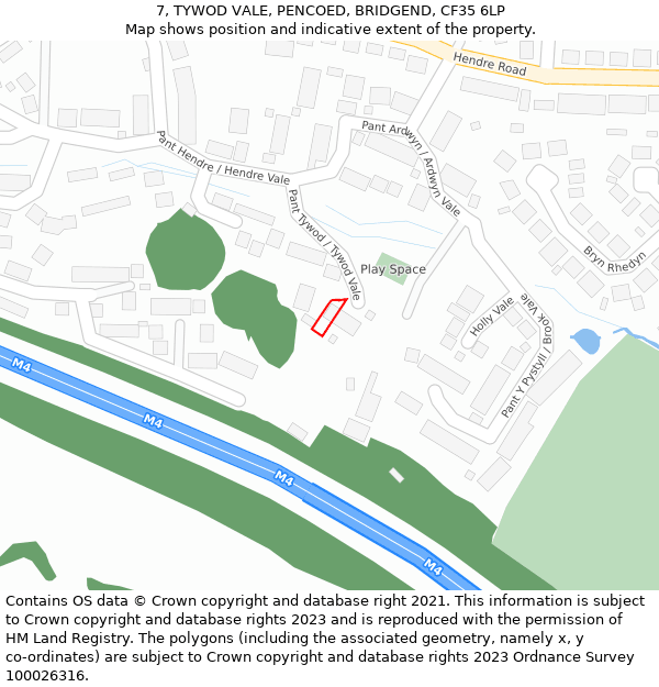 7, TYWOD VALE, PENCOED, BRIDGEND, CF35 6LP: Location map and indicative extent of plot