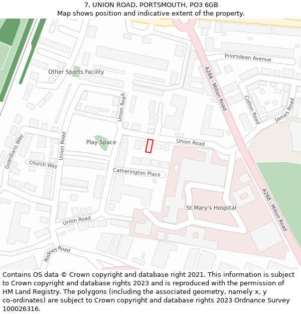 7, UNION ROAD, PORTSMOUTH, PO3 6GB: Location map and indicative extent of plot