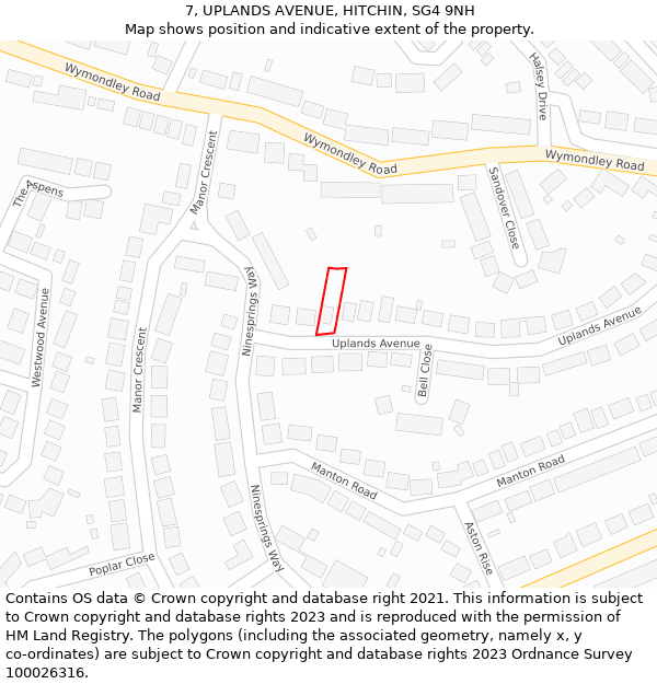 7, UPLANDS AVENUE, HITCHIN, SG4 9NH: Location map and indicative extent of plot