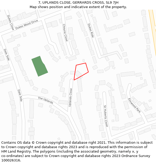 7, UPLANDS CLOSE, GERRARDS CROSS, SL9 7JH: Location map and indicative extent of plot