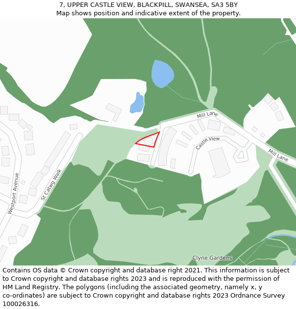 7, UPPER CASTLE VIEW, BLACKPILL, SWANSEA, SA3 5BY: Location map and indicative extent of plot