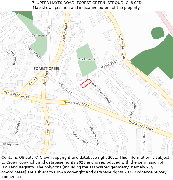 7, UPPER HAYES ROAD, FOREST GREEN, STROUD, GL6 0ED: Location map and indicative extent of plot