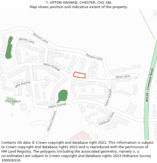 7, UPTON GRANGE, CHESTER, CH2 1BL: Location map and indicative extent of plot