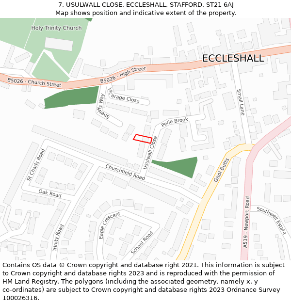 7, USULWALL CLOSE, ECCLESHALL, STAFFORD, ST21 6AJ: Location map and indicative extent of plot