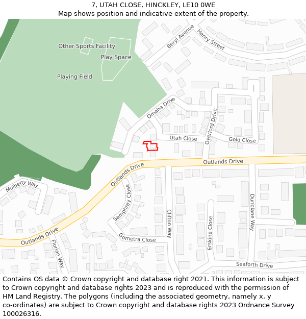 7, UTAH CLOSE, HINCKLEY, LE10 0WE: Location map and indicative extent of plot