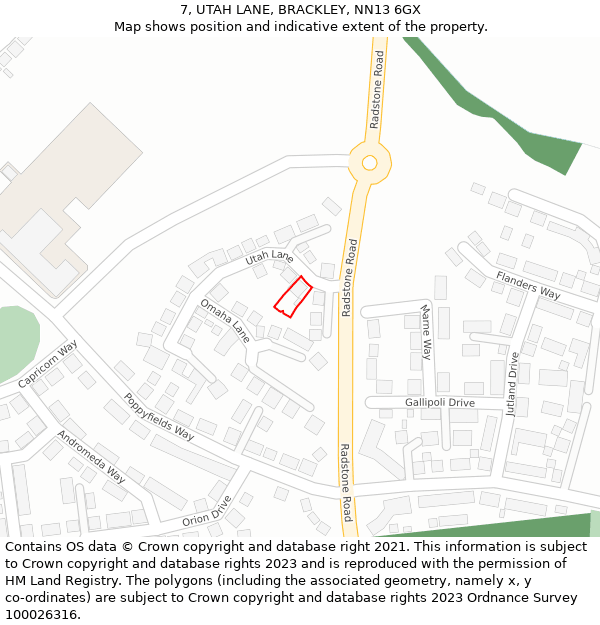 7, UTAH LANE, BRACKLEY, NN13 6GX: Location map and indicative extent of plot
