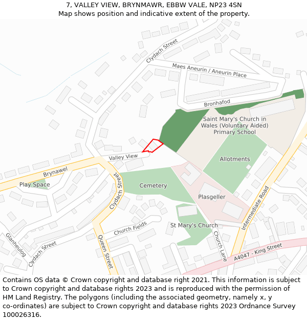 7, VALLEY VIEW, BRYNMAWR, EBBW VALE, NP23 4SN: Location map and indicative extent of plot