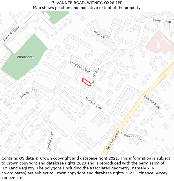 7, VANNER ROAD, WITNEY, OX28 1PE: Location map and indicative extent of plot