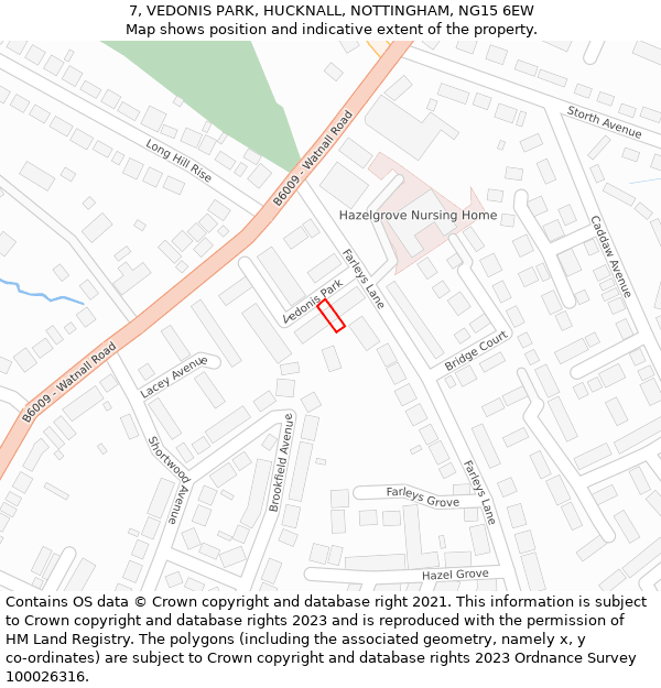 7, VEDONIS PARK, HUCKNALL, NOTTINGHAM, NG15 6EW: Location map and indicative extent of plot