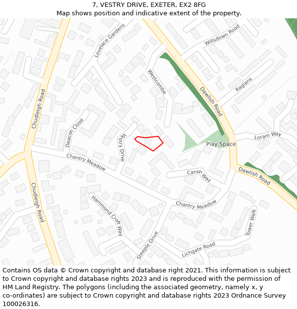 7, VESTRY DRIVE, EXETER, EX2 8FG: Location map and indicative extent of plot