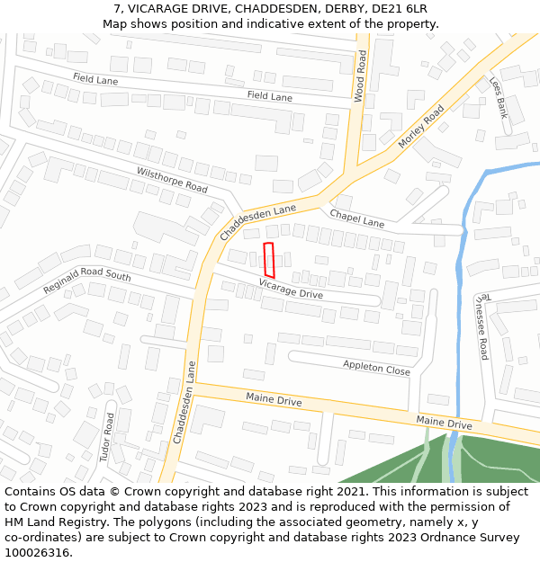 7, VICARAGE DRIVE, CHADDESDEN, DERBY, DE21 6LR: Location map and indicative extent of plot