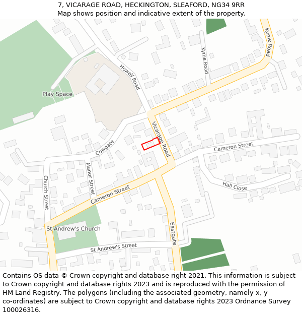 7, VICARAGE ROAD, HECKINGTON, SLEAFORD, NG34 9RR: Location map and indicative extent of plot