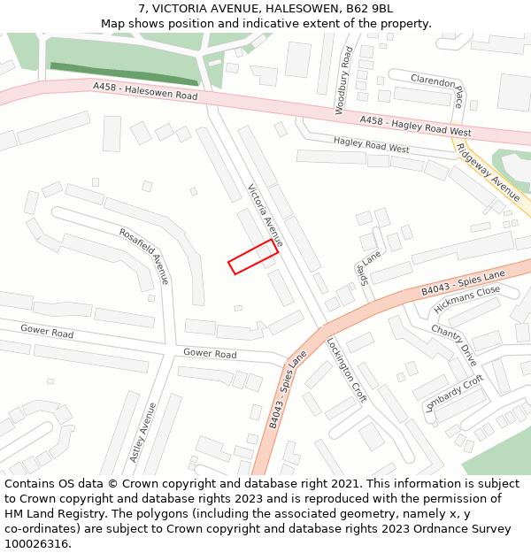 7, VICTORIA AVENUE, HALESOWEN, B62 9BL: Location map and indicative extent of plot
