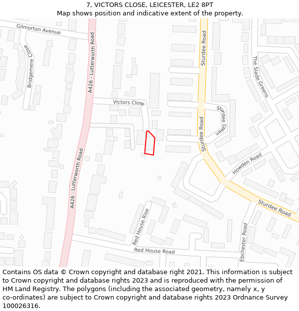 7, VICTORS CLOSE, LEICESTER, LE2 8PT: Location map and indicative extent of plot