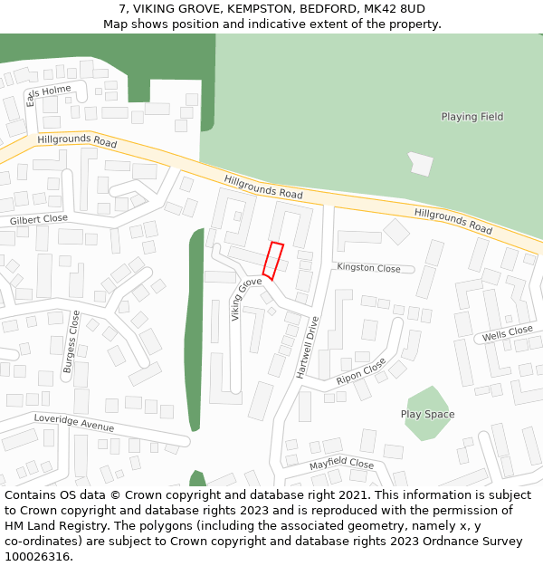 7, VIKING GROVE, KEMPSTON, BEDFORD, MK42 8UD: Location map and indicative extent of plot