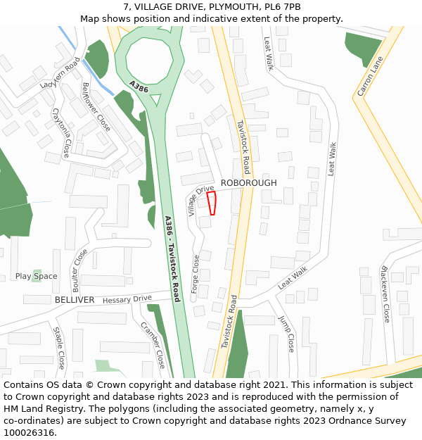 7, VILLAGE DRIVE, PLYMOUTH, PL6 7PB: Location map and indicative extent of plot