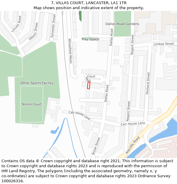 7, VILLAS COURT, LANCASTER, LA1 1TR: Location map and indicative extent of plot