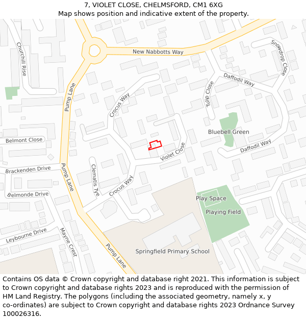 7, VIOLET CLOSE, CHELMSFORD, CM1 6XG: Location map and indicative extent of plot