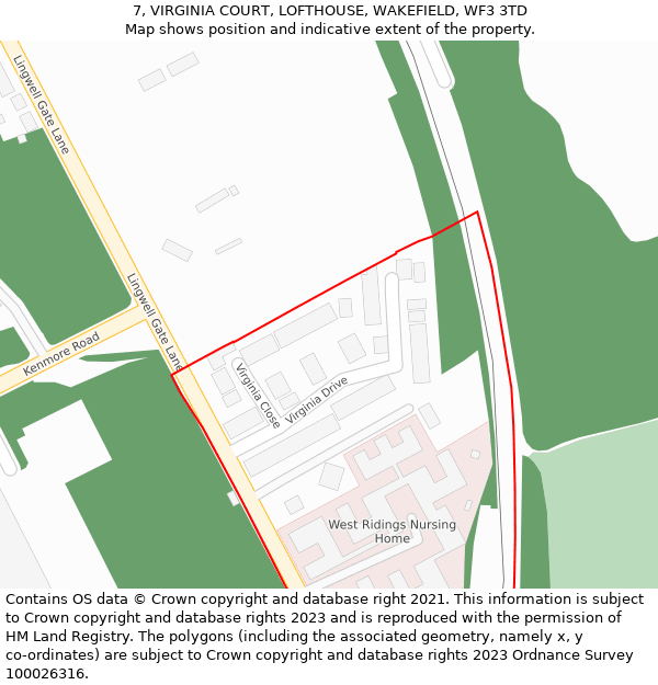 7, VIRGINIA COURT, LOFTHOUSE, WAKEFIELD, WF3 3TD: Location map and indicative extent of plot