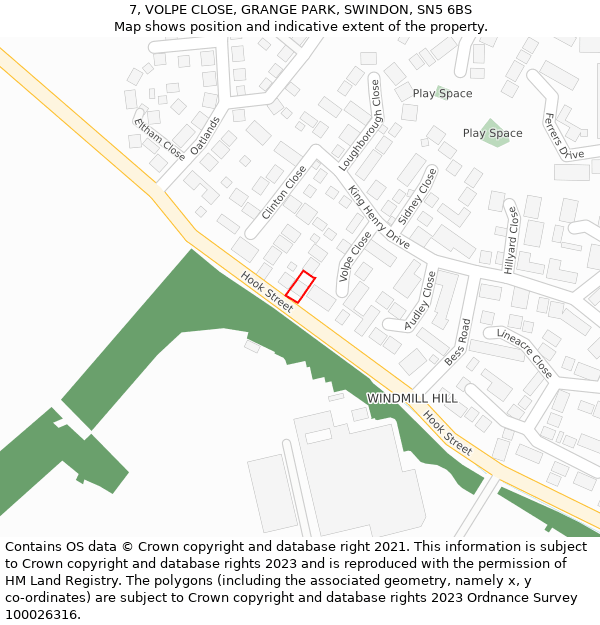 7, VOLPE CLOSE, GRANGE PARK, SWINDON, SN5 6BS: Location map and indicative extent of plot