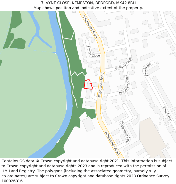 7, VYNE CLOSE, KEMPSTON, BEDFORD, MK42 8RH: Location map and indicative extent of plot
