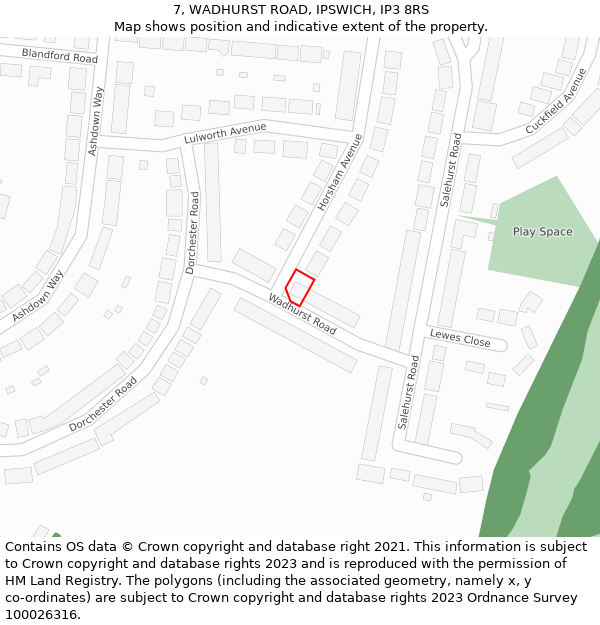 7, WADHURST ROAD, IPSWICH, IP3 8RS: Location map and indicative extent of plot