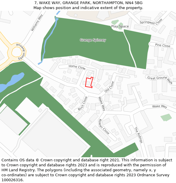 7, WAKE WAY, GRANGE PARK, NORTHAMPTON, NN4 5BG: Location map and indicative extent of plot