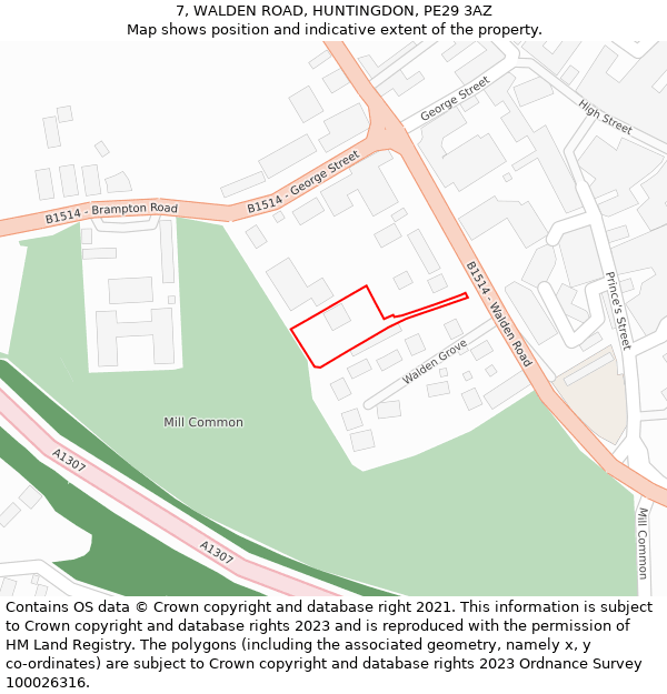 7, WALDEN ROAD, HUNTINGDON, PE29 3AZ: Location map and indicative extent of plot