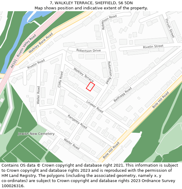 7, WALKLEY TERRACE, SHEFFIELD, S6 5DN: Location map and indicative extent of plot