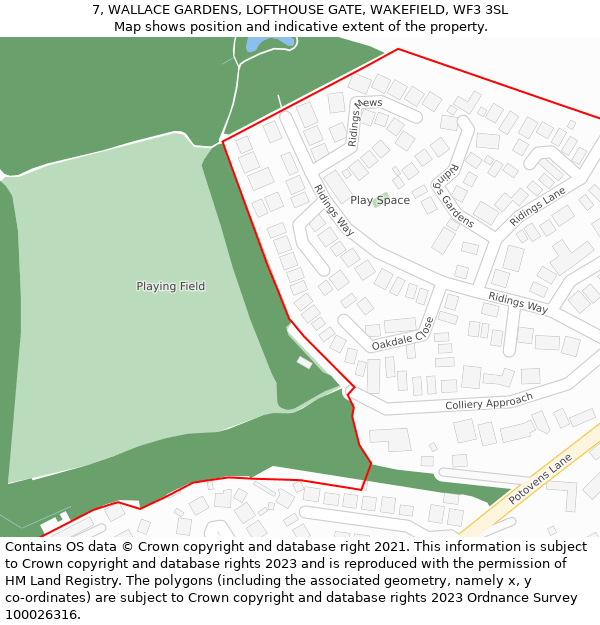 7, WALLACE GARDENS, LOFTHOUSE GATE, WAKEFIELD, WF3 3SL: Location map and indicative extent of plot