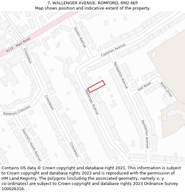 7, WALLENGER AVENUE, ROMFORD, RM2 6EP: Location map and indicative extent of plot