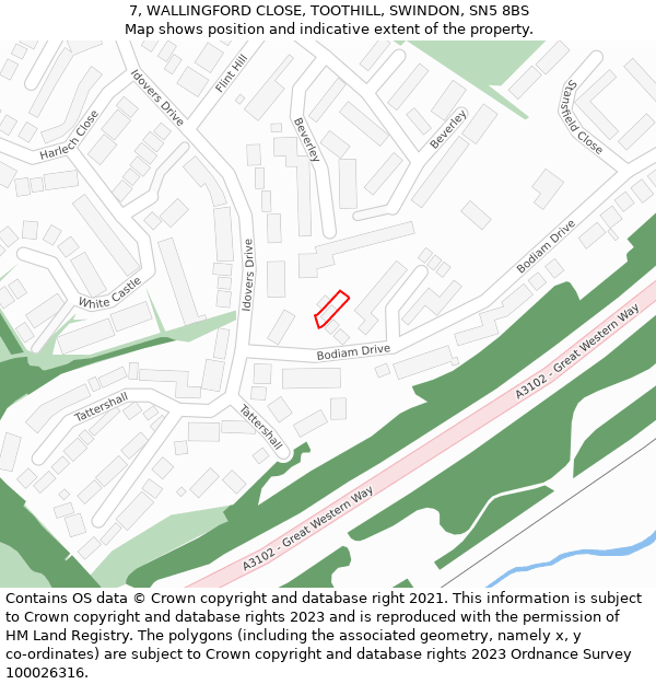 7, WALLINGFORD CLOSE, TOOTHILL, SWINDON, SN5 8BS: Location map and indicative extent of plot