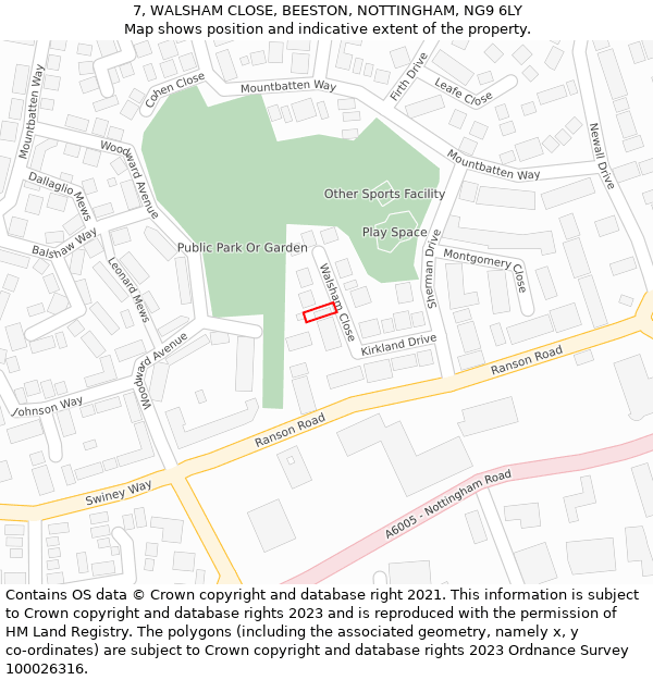 7, WALSHAM CLOSE, BEESTON, NOTTINGHAM, NG9 6LY: Location map and indicative extent of plot