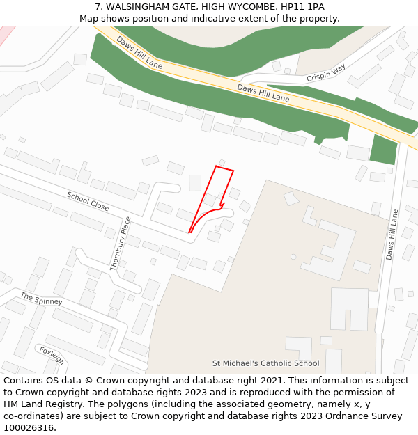 7, WALSINGHAM GATE, HIGH WYCOMBE, HP11 1PA: Location map and indicative extent of plot