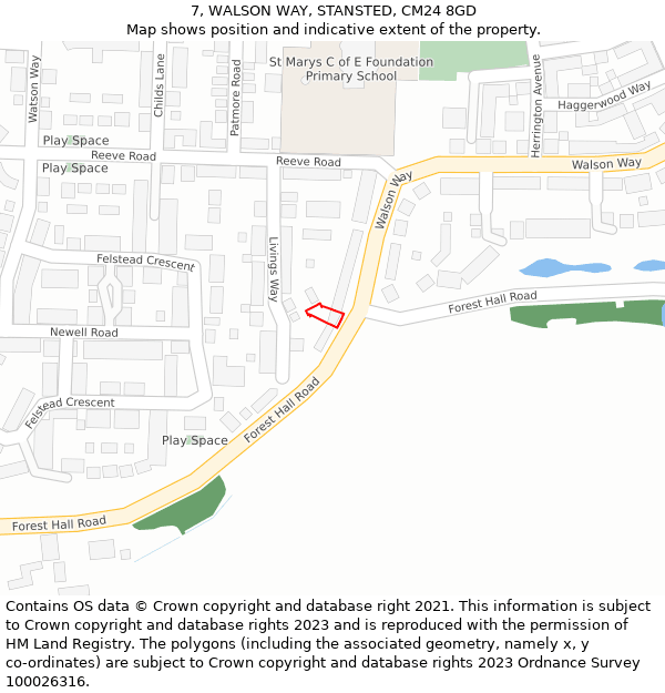 7, WALSON WAY, STANSTED, CM24 8GD: Location map and indicative extent of plot