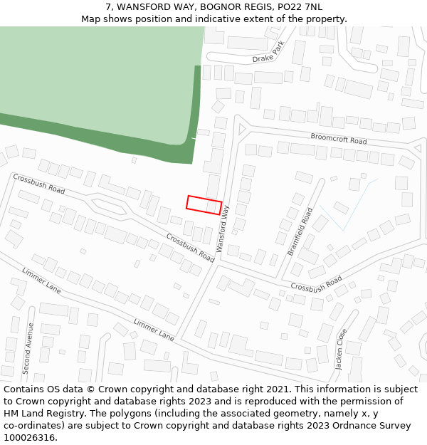 7, WANSFORD WAY, BOGNOR REGIS, PO22 7NL: Location map and indicative extent of plot